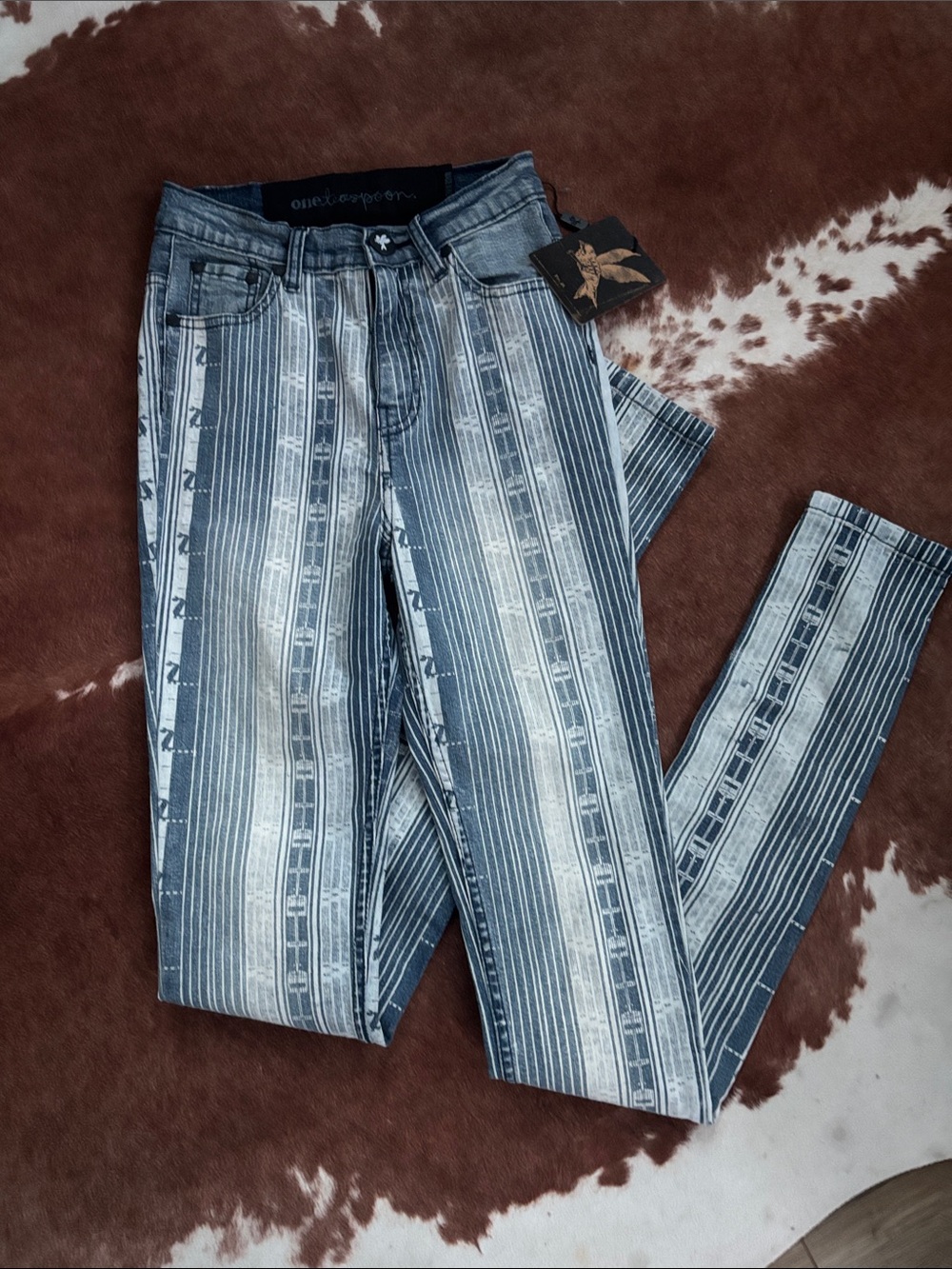 One Teaspoon Vertical Striped Blue Denim Skinny Jeans size 4 US